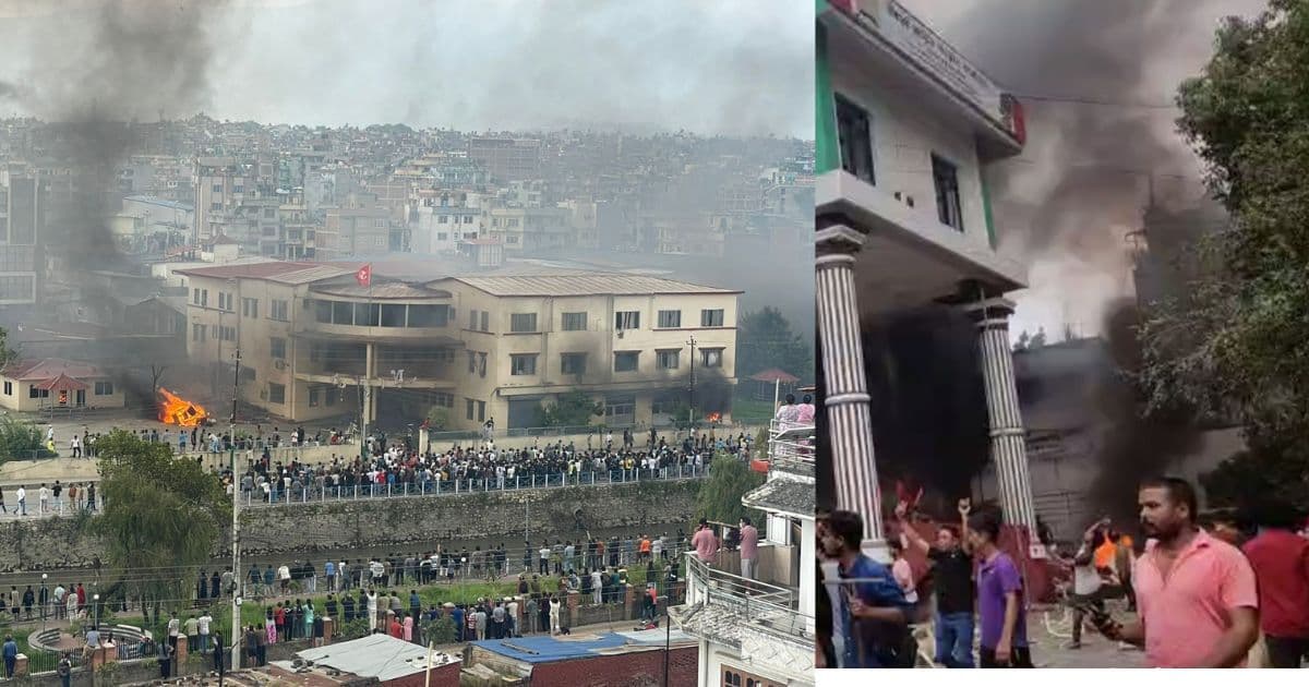 एमाले र काँग्रेसकाे पार्टी कार्यालयमा आगजनी