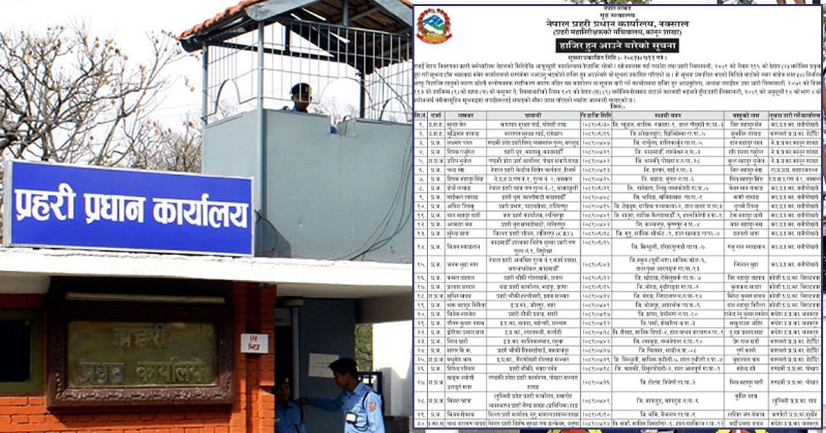 सम्पर्कविहीन प्रहरीलाई ७ दिनमा हाजिर हुन् निर्देशन