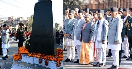 राष्ट्रपति पौडेलद्वारा पृथ्वीनारायण शाहको शालिकमा माल्यार्पण